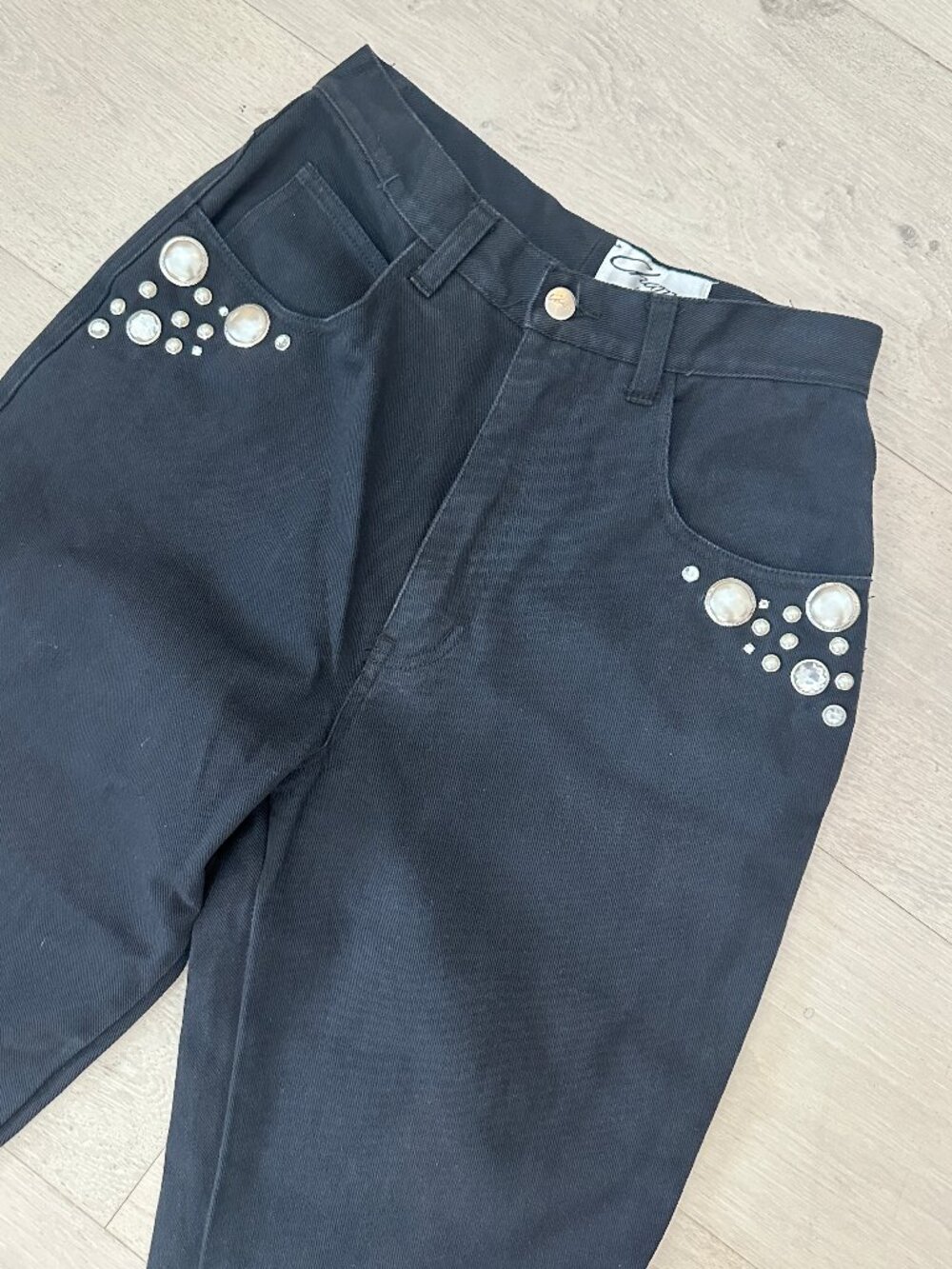 Vintage 90s Chazzz Black Pearl Rhinestone Mom Jeans Junior 9